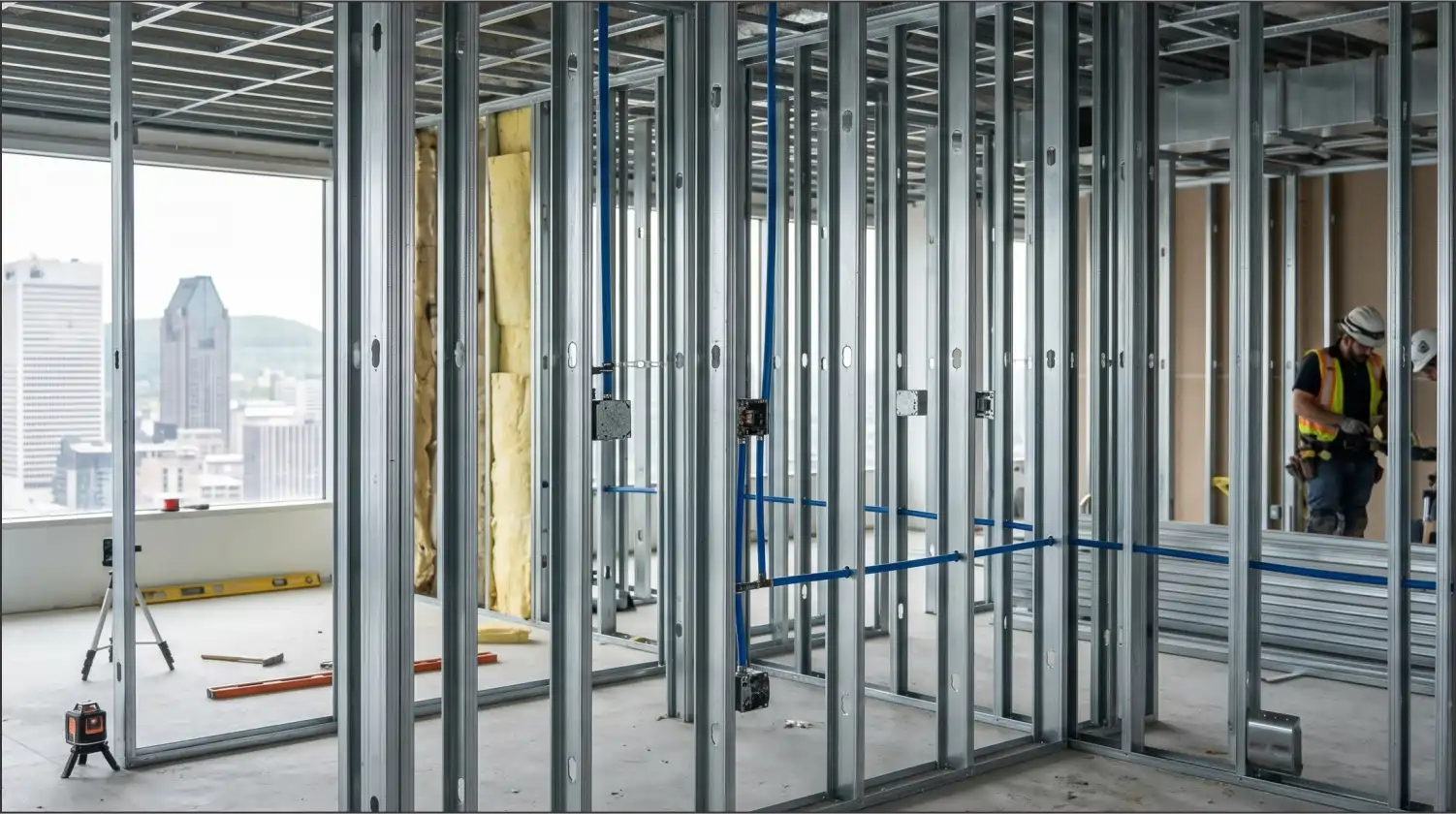 Installation de cloisons métalliques robustes à Montréal.